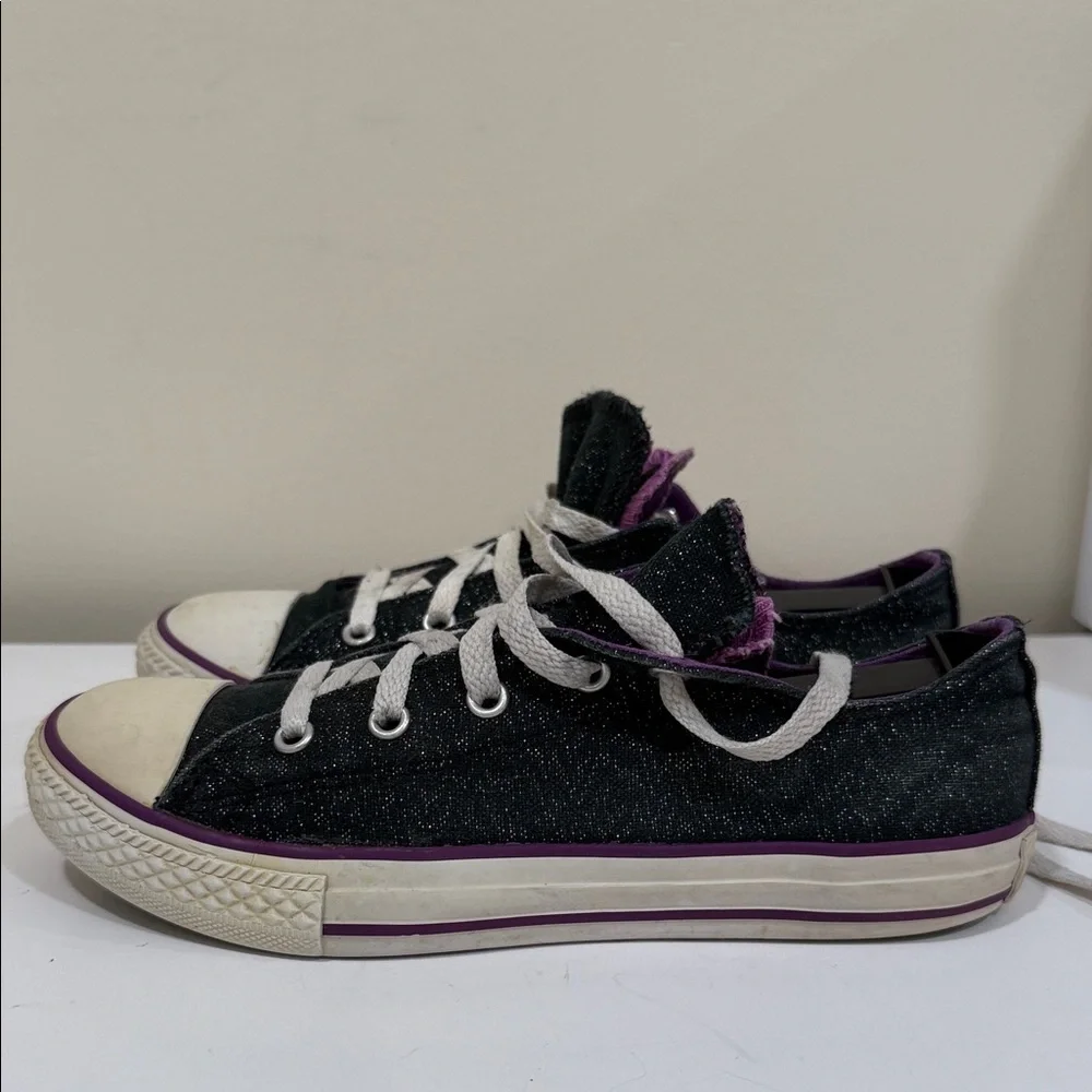 Converse Kids Black Sparkle Sneakers with Double Tongue (sz 4)
